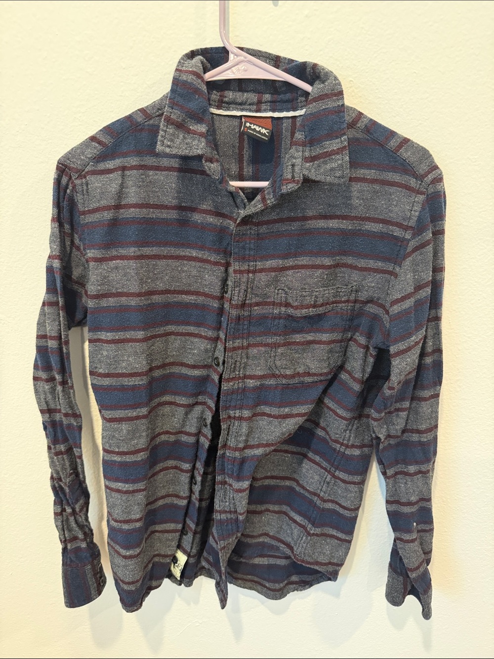 Tony Hawk Men's Blue and Gray Striped Casual Button-Down Shirt